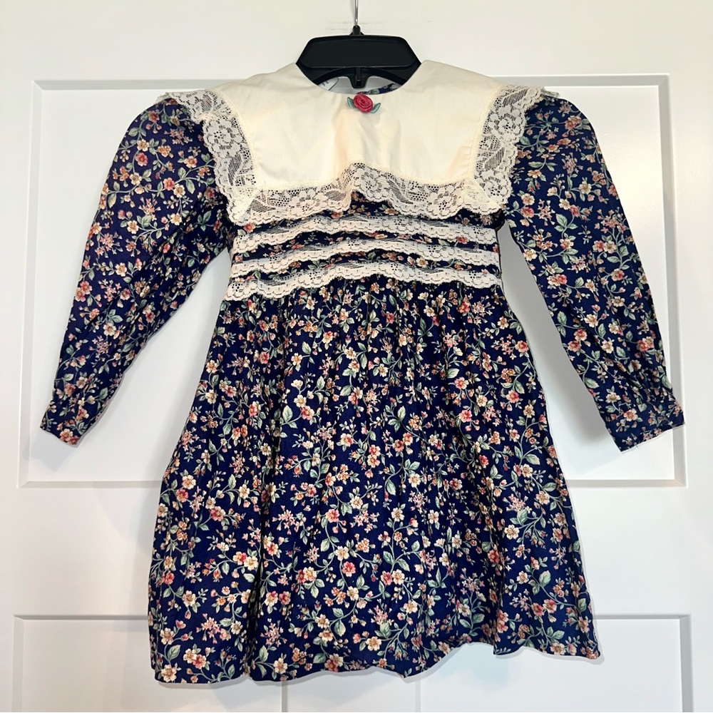 Vtg Polly Flinders spring Easter floral dress w/ lace Sz 4
